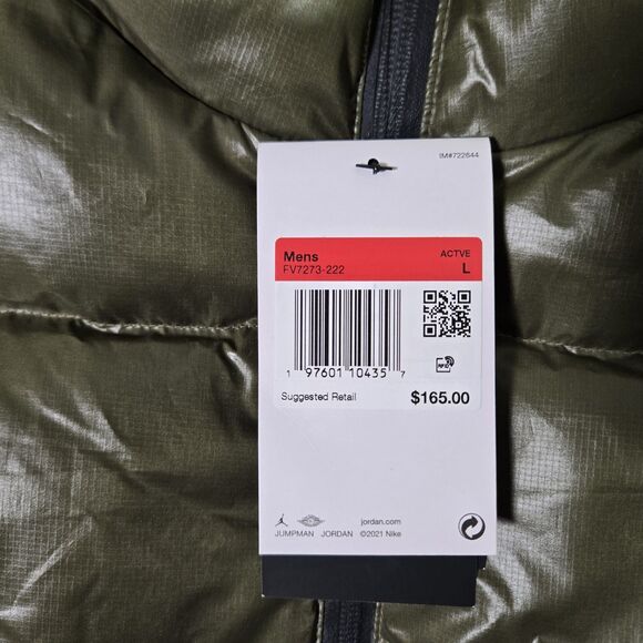 Nike Air Jordan Flight Therma-Fit Down Puffer Vest Olive Mens Large FV7273 L - Picture 3 of 8